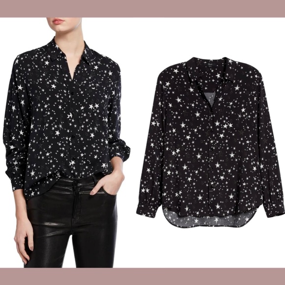 NEW Rails [ XS ] Noemi Star Button Down Long Sleeve Blouse‎ in Black Galaxy - Picture 16 of 16